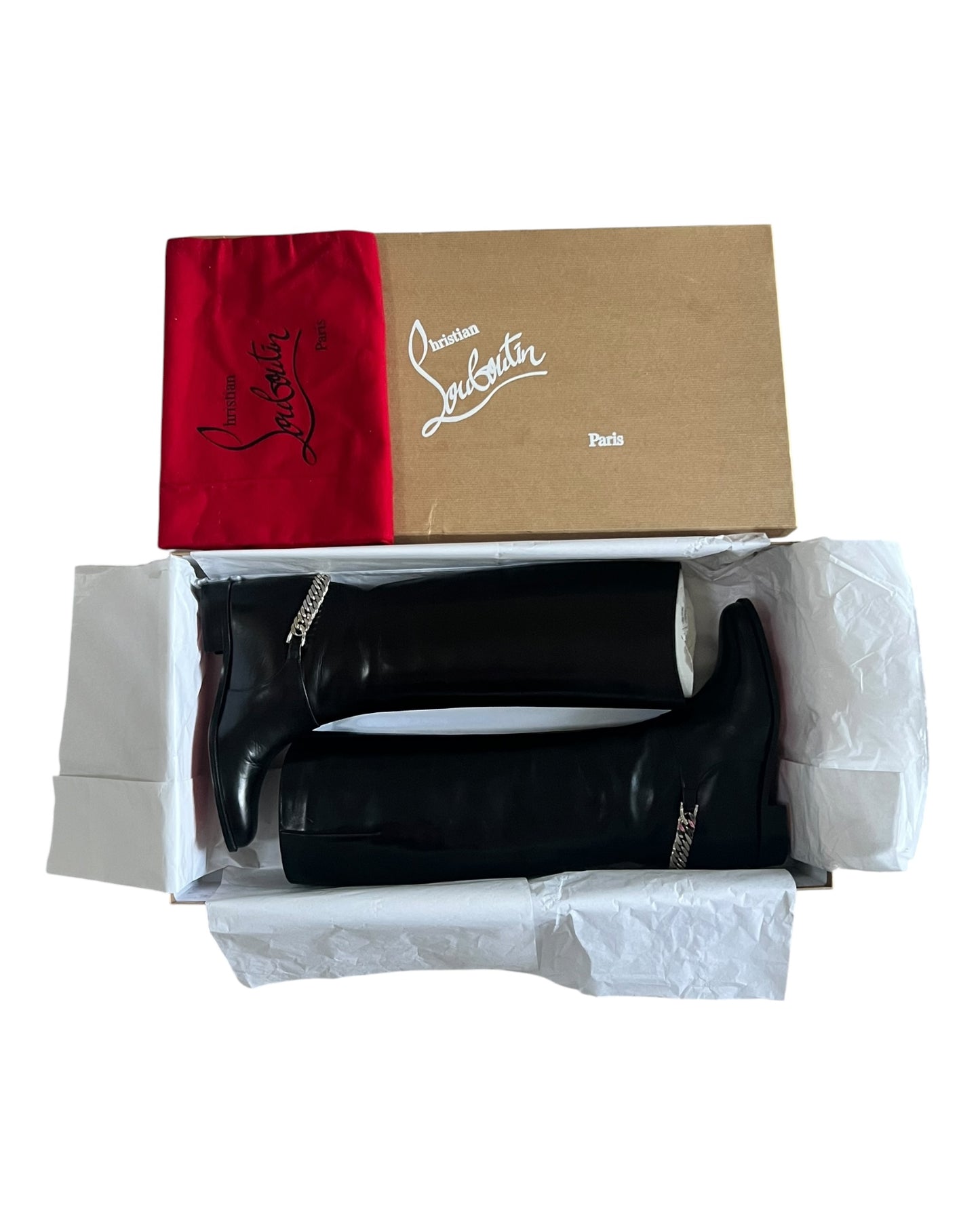Christian Louboutin Cate Chain Riding Boots Black Leather | Size EU 36