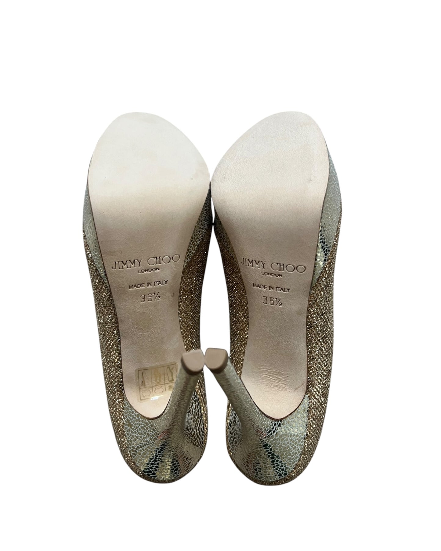 Jimmy Choo Gold Glitter Platform Pumps | Size EU 36