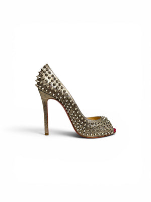 Christian Louboutin Lady Peep Spikes Platform Pumps Grey Patent Leather | Size EU 36.5
