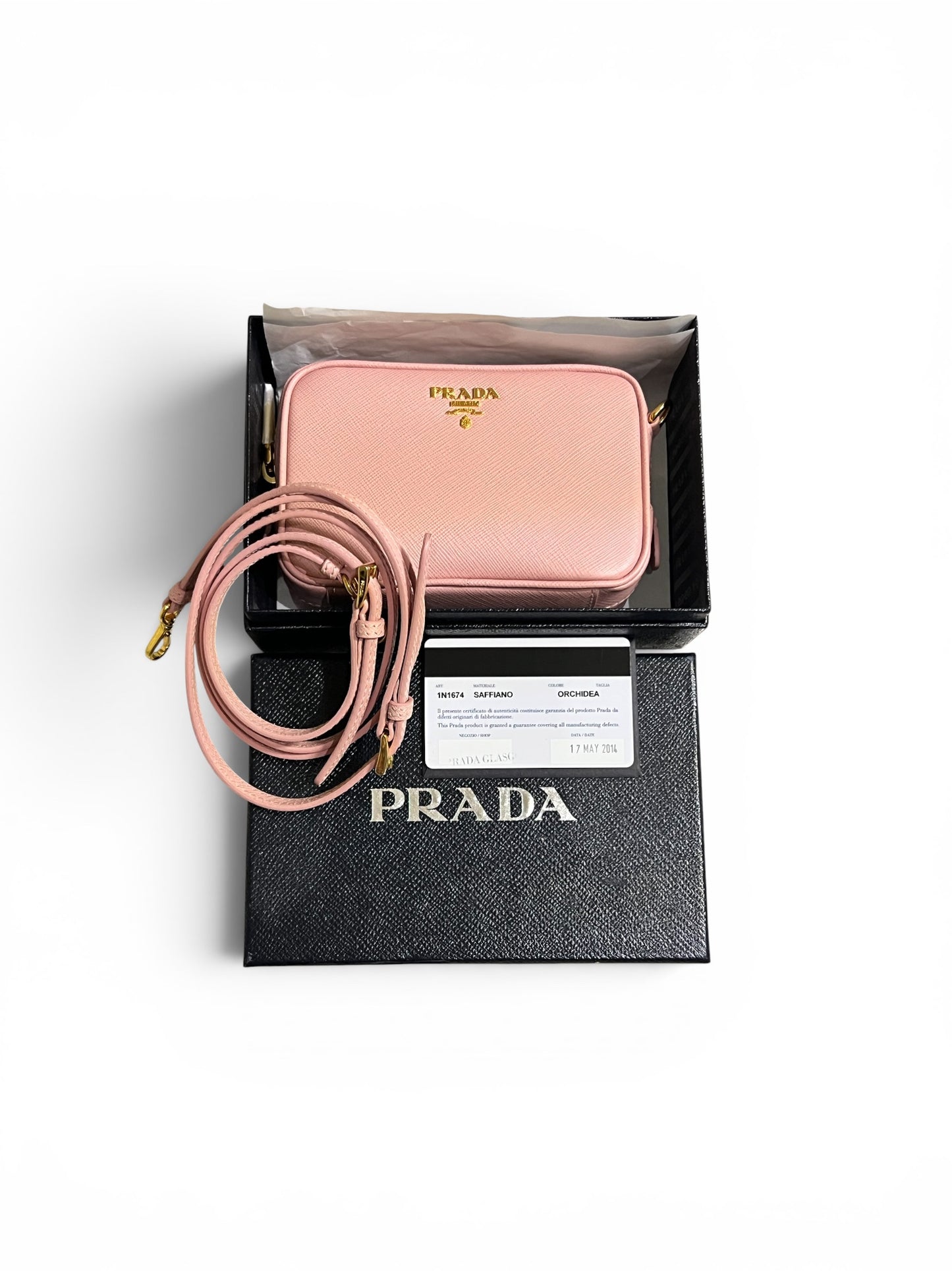 Prada Saffiano Mini Camera Bag in Orchidea Pink