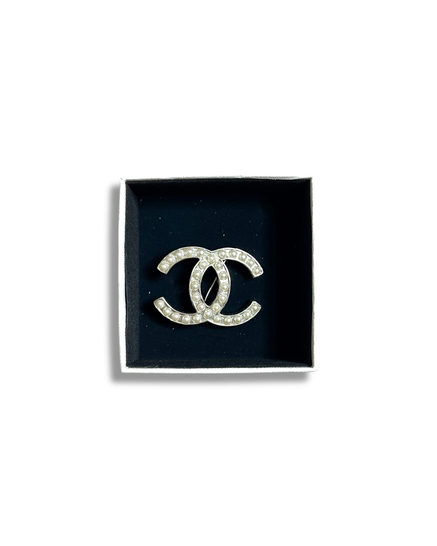 Chanel Faux Pearl CC Brooch - Silver Tone