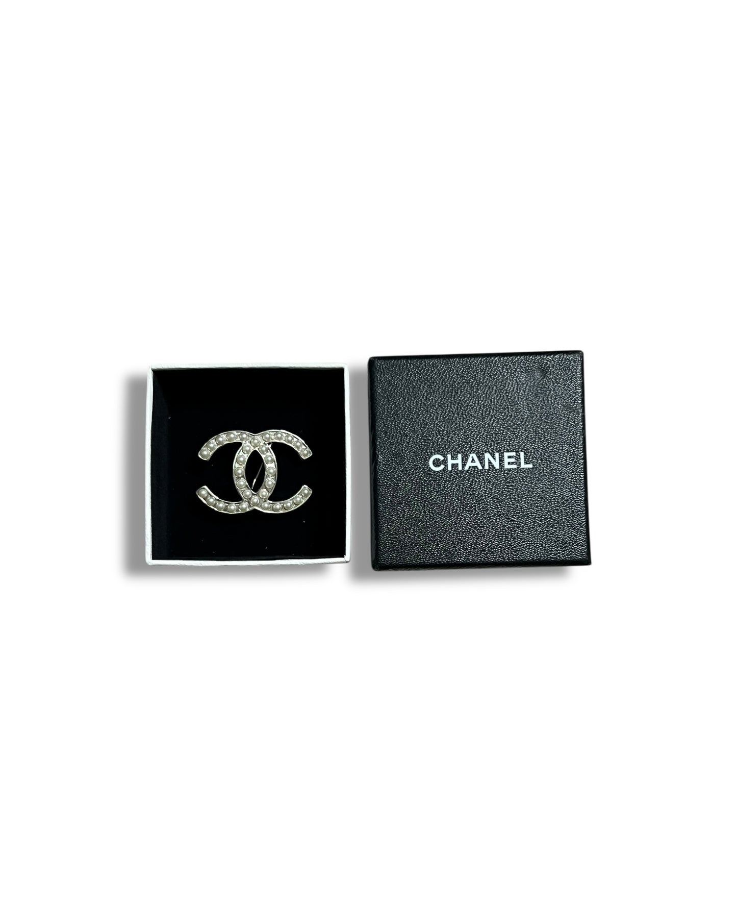 Chanel Faux Pearl CC Brooch - Silver Tone