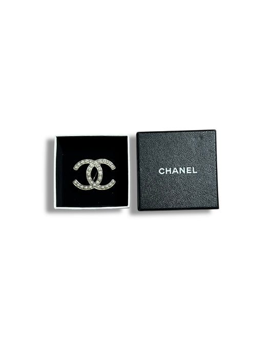 Chanel Faux Pearl CC Brooch - Silver Tone