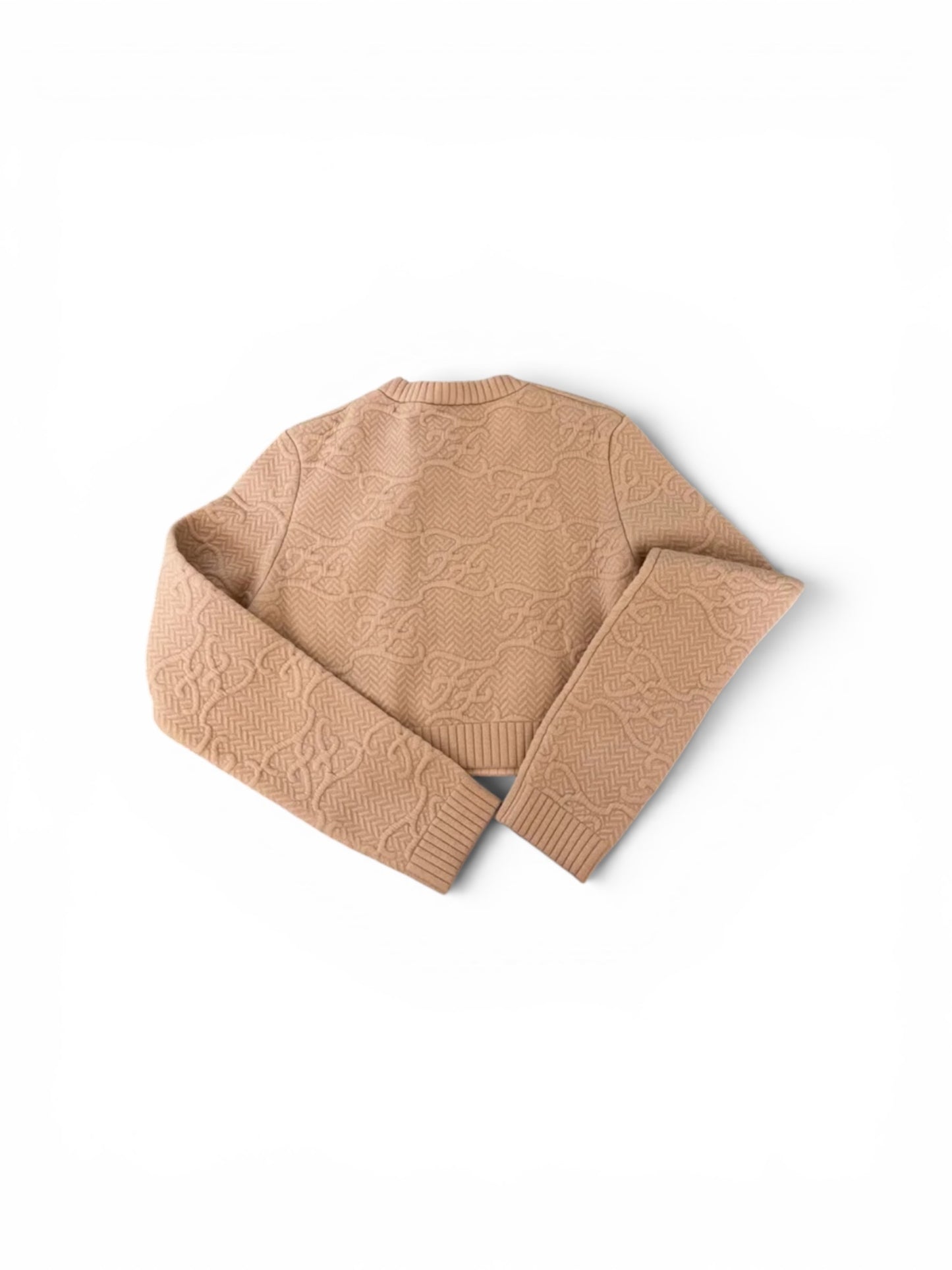 Fendi Karligraphy Jacquard Cropped Sweater Fendi Karligraphy Jacquard Cropped Sweater Pink | Size 48 IT