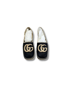 Gucci Embroidered GG Espadrilles Black Leather | Size EU 37