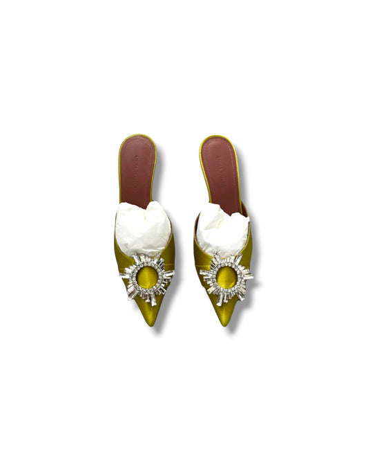 Amina Muaddi Begum 70 Crystal Embellished Satin Mules | Size EU 36.5