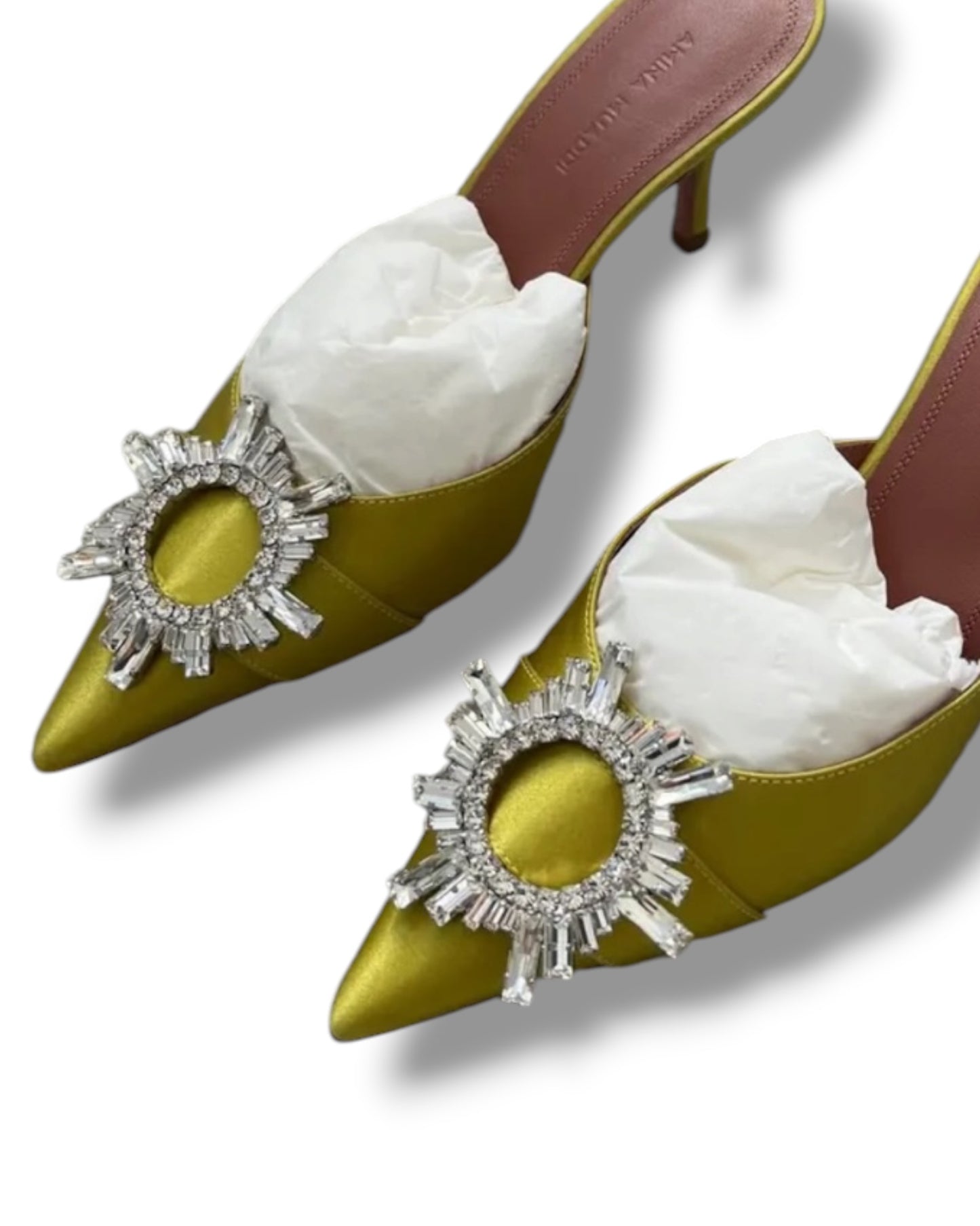 Amina Muaddi Begum 70 Crystal Embellished Satin Mules | Size EU 36.5