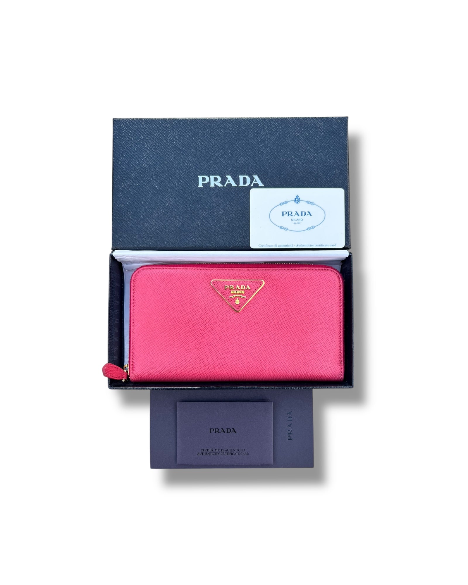 Prada Pink Saffiano Leather Zip-Around Wallet with Gold Hardware – Excellent Condition - The Luxury Savvy