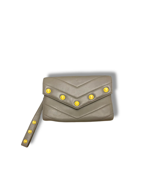 Chanel Mini Chevron CC Button Clutch in Taupe Grey