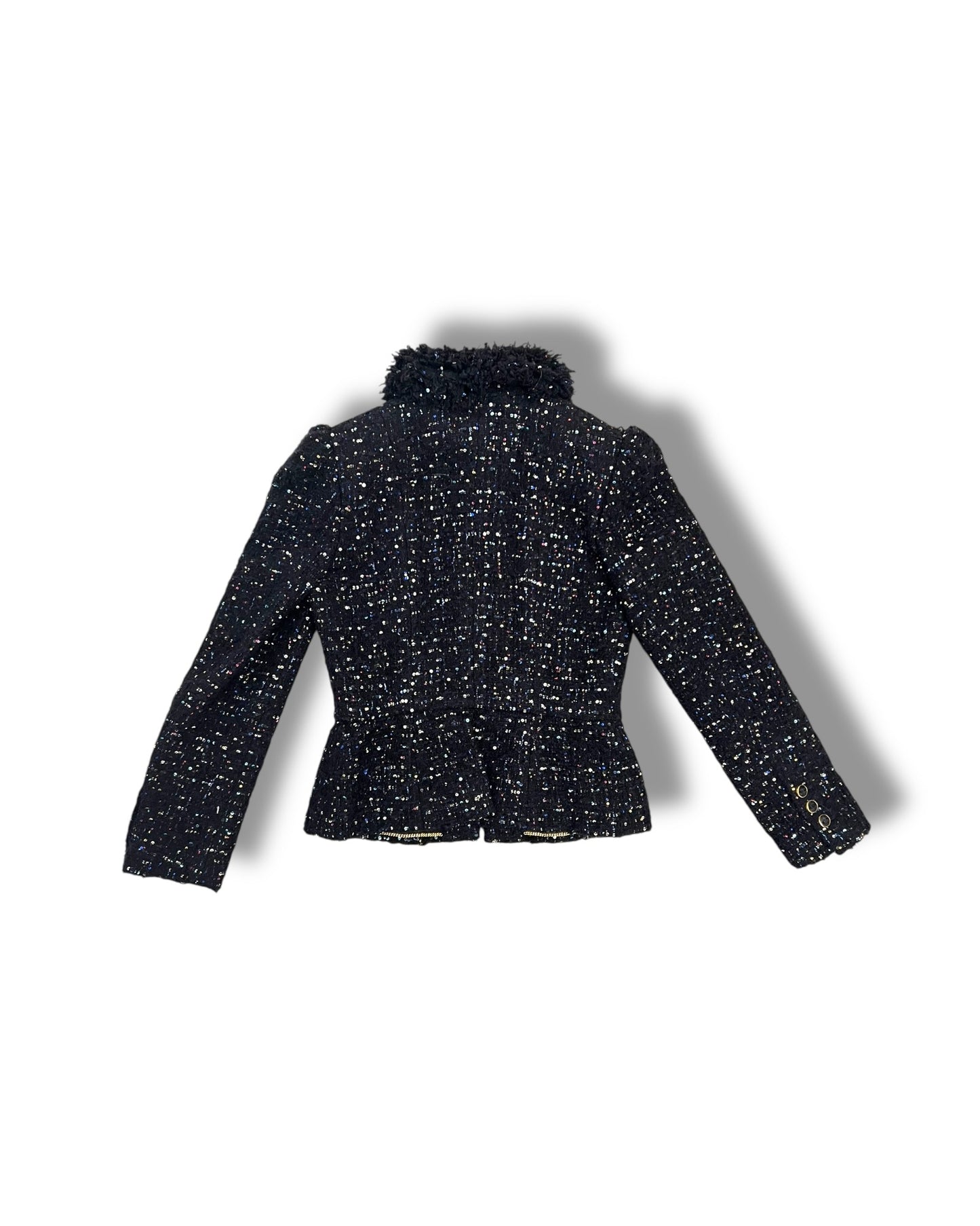 Chanel Tweed Jacket – Navy with Multicolour Sequin Detailing - The Luxury Savvy