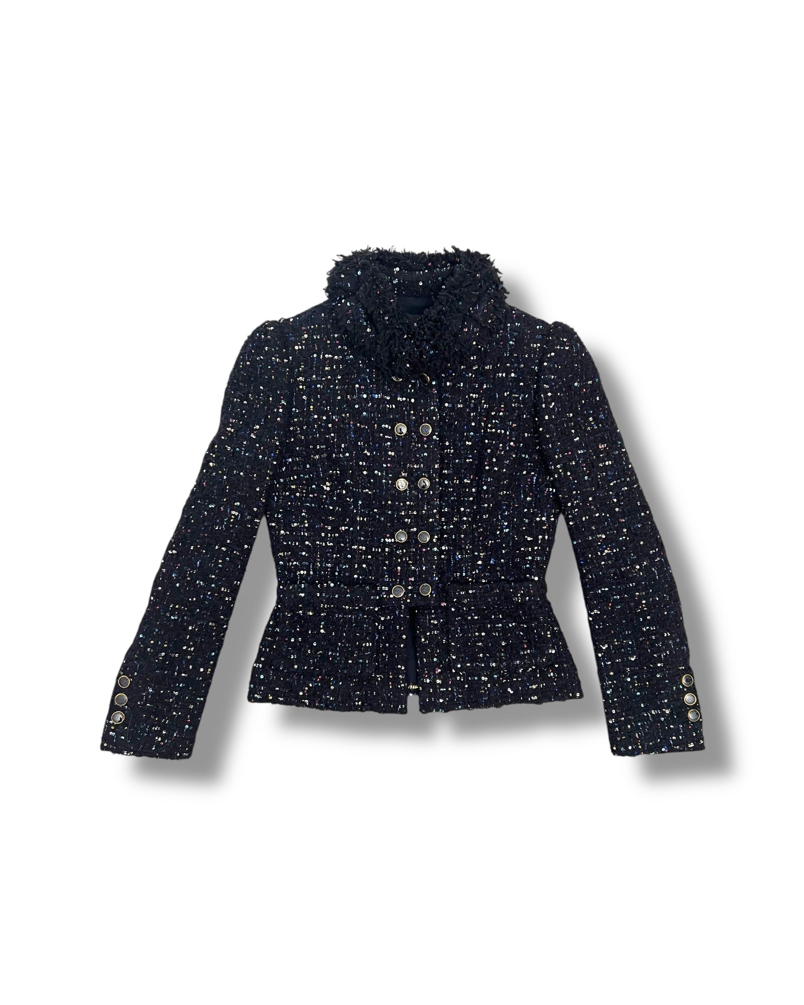 Chanel Tweed Jacket – Navy with Multicolour Sequin Detailing - The Luxury Savvy