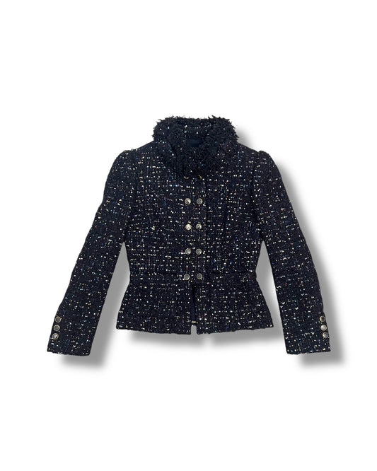 Chanel Tweed Jacket – Navy with Multicolour Sequin Detailing - The Luxury Savvy