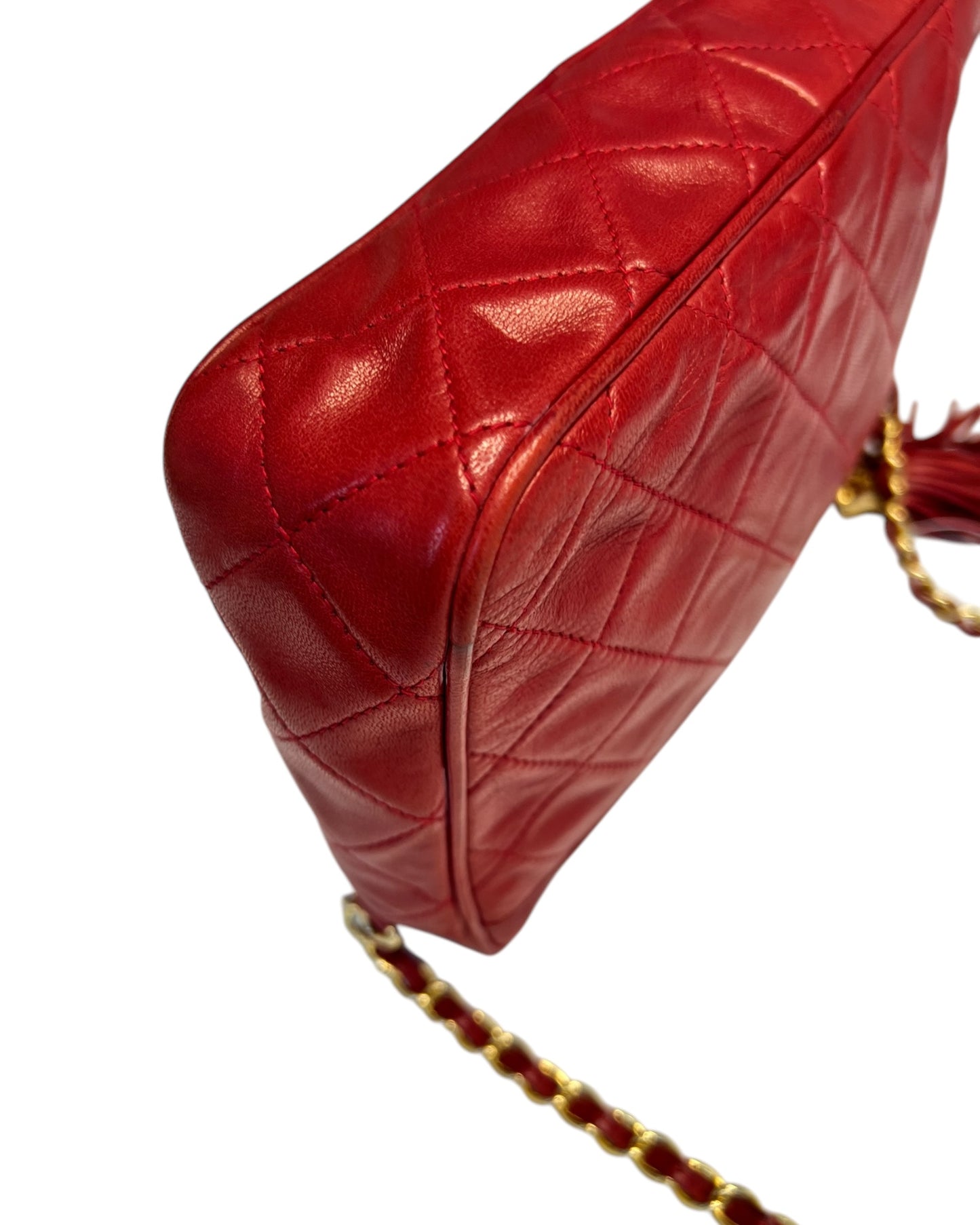 CHANEL Vintage “Camera” Bag with Fringe - Red