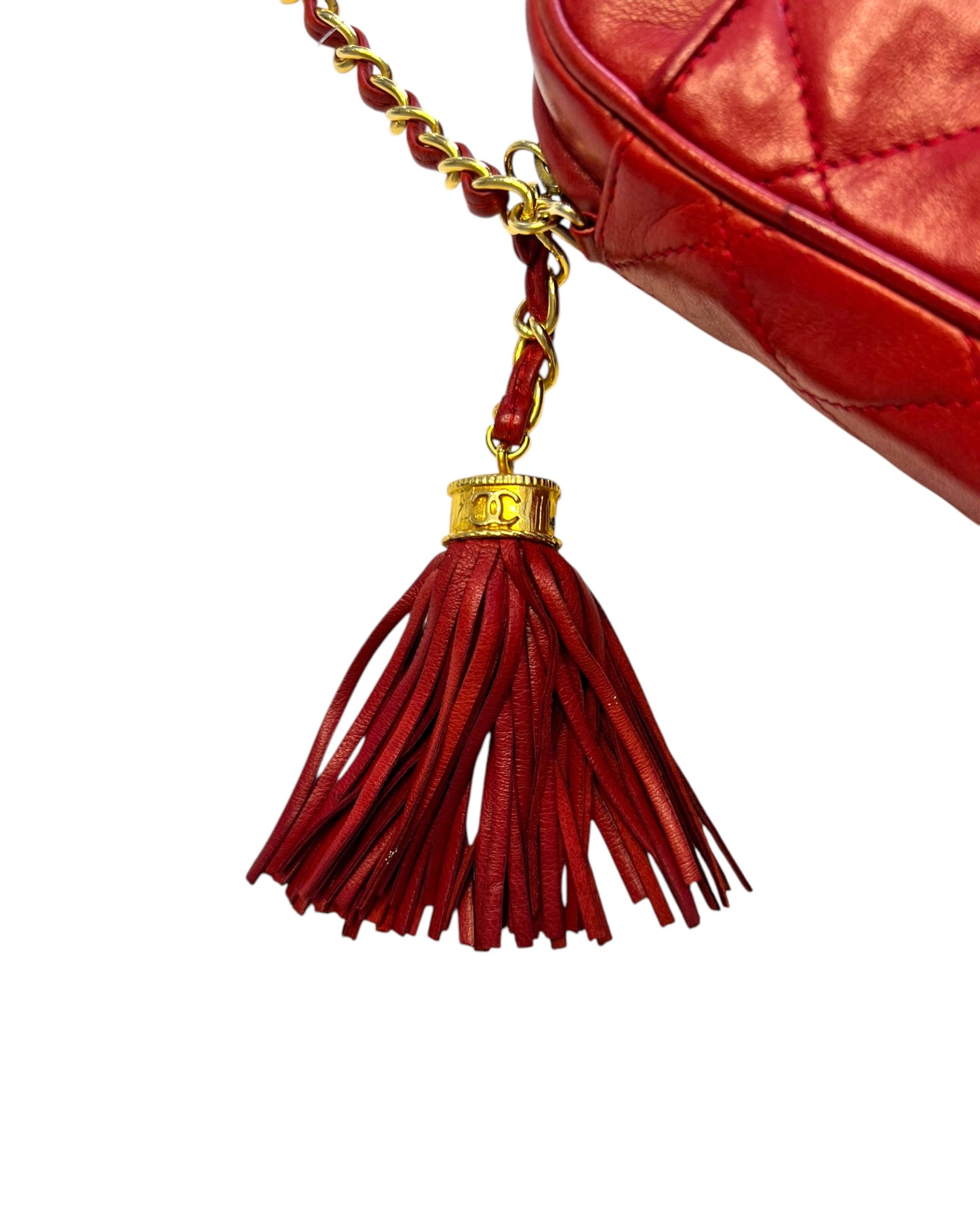 CHANEL Vintage “Camera” Bag with Fringe - Red