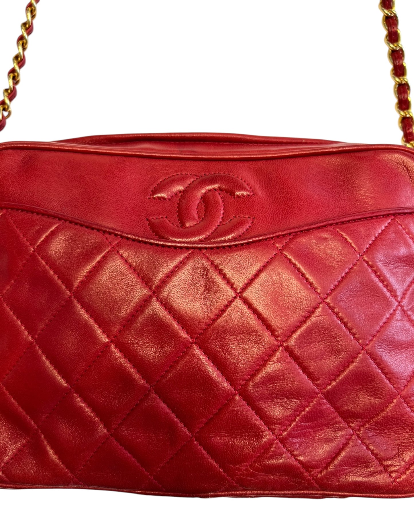 CHANEL Vintage “Camera” Bag with Fringe - Red