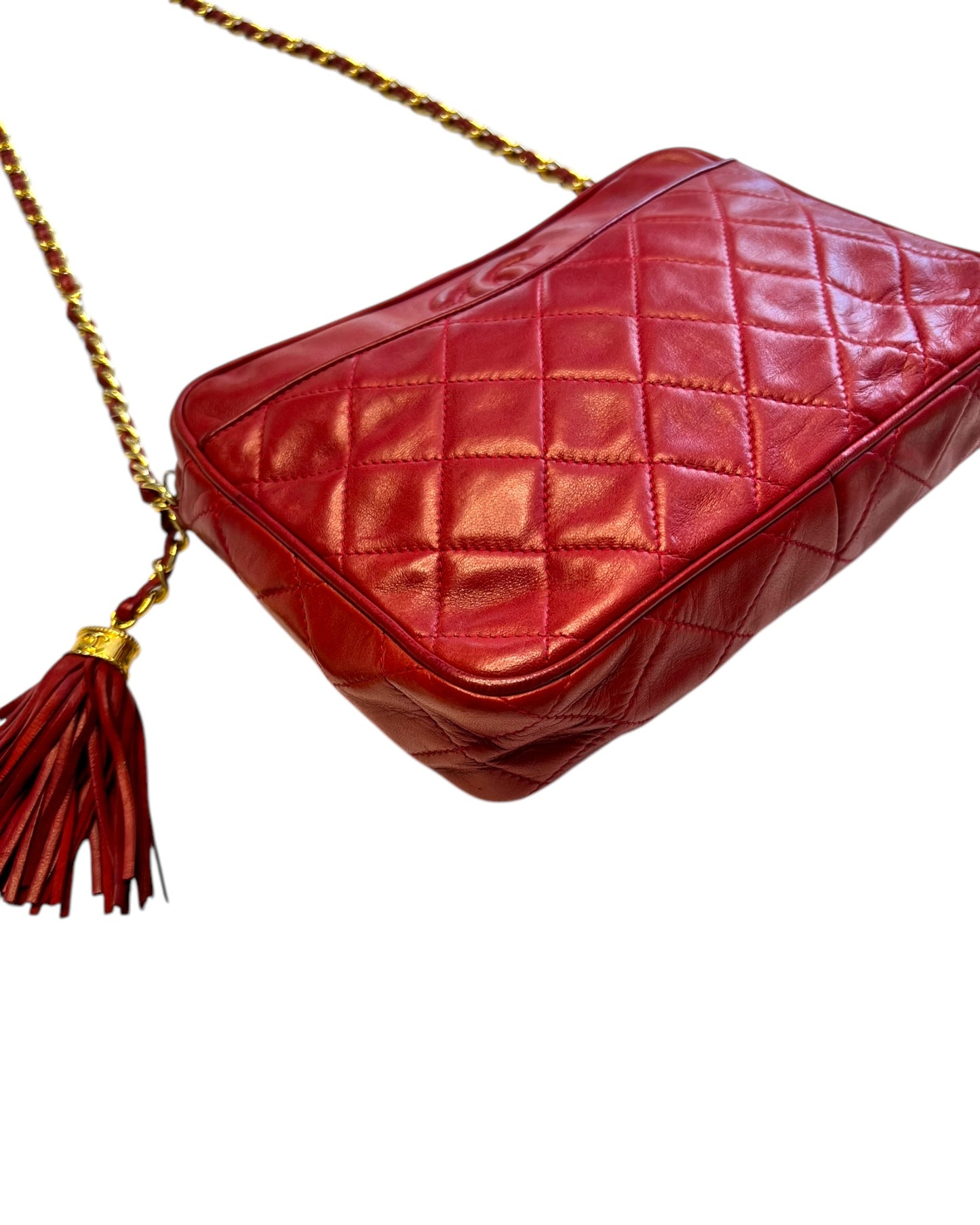 CHANEL Vintage “Camera” Bag with Fringe - Red
