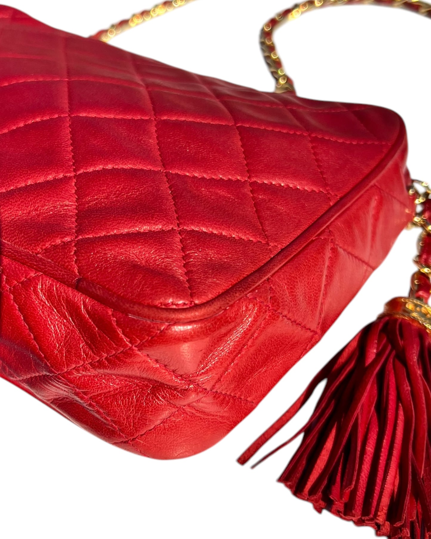 CHANEL Vintage “Camera” Bag with Fringe - Red