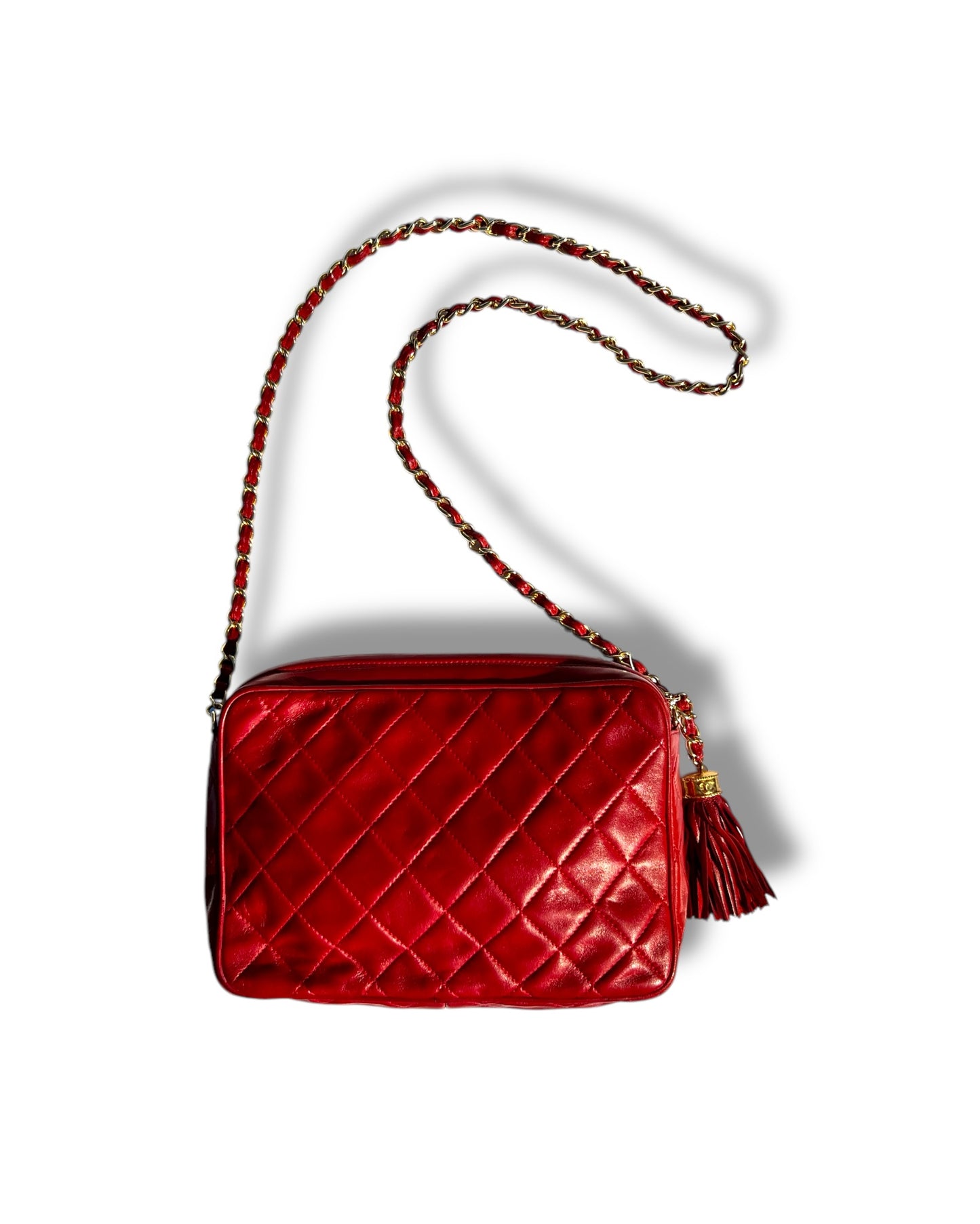 CHANEL Vintage “Camera” Bag with Fringe - Red