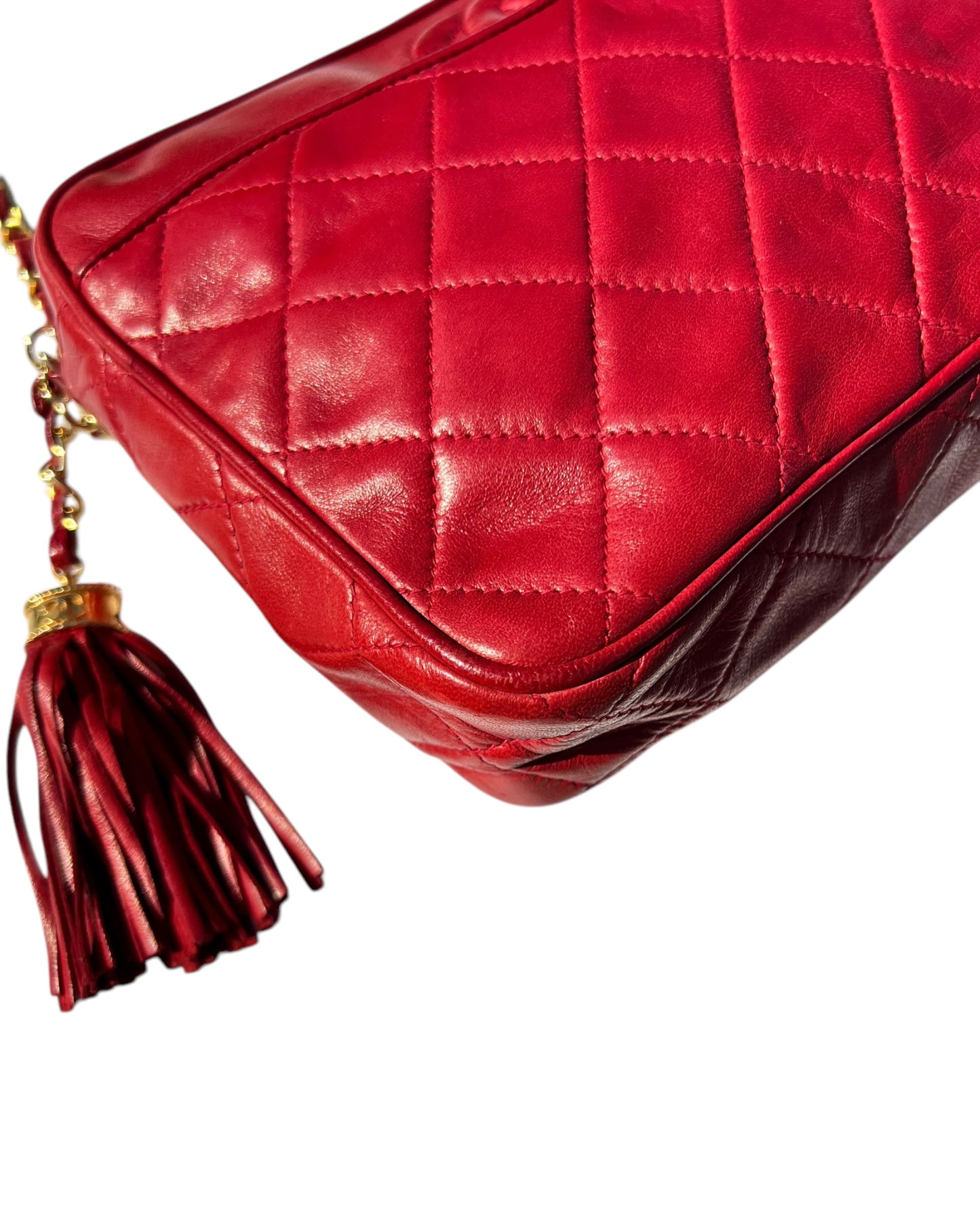CHANEL Vintage “Camera” Bag with Fringe - Red