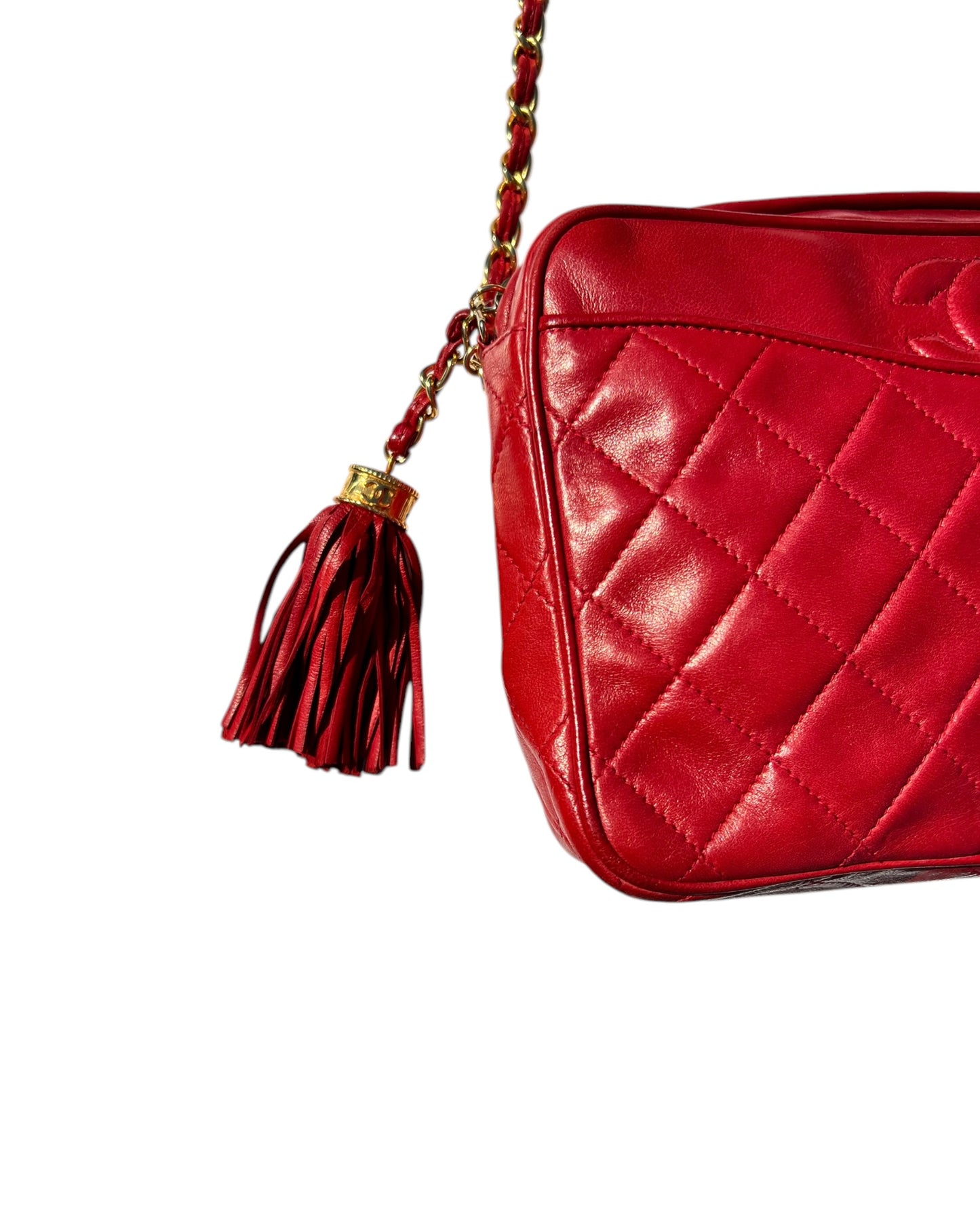 CHANEL Vintage “Camera” Bag with Fringe - Red