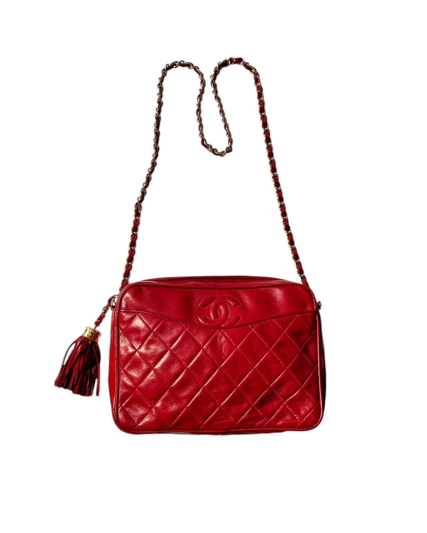 CHANEL Vintage “Camera” Bag with Fringe - Red