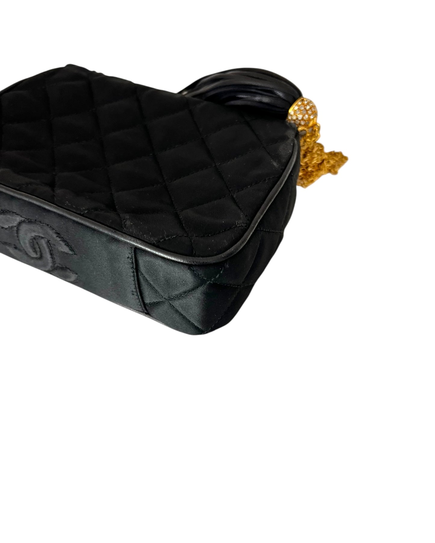 CHANEL Vintage Quilted Silk & Strass Evening Bag