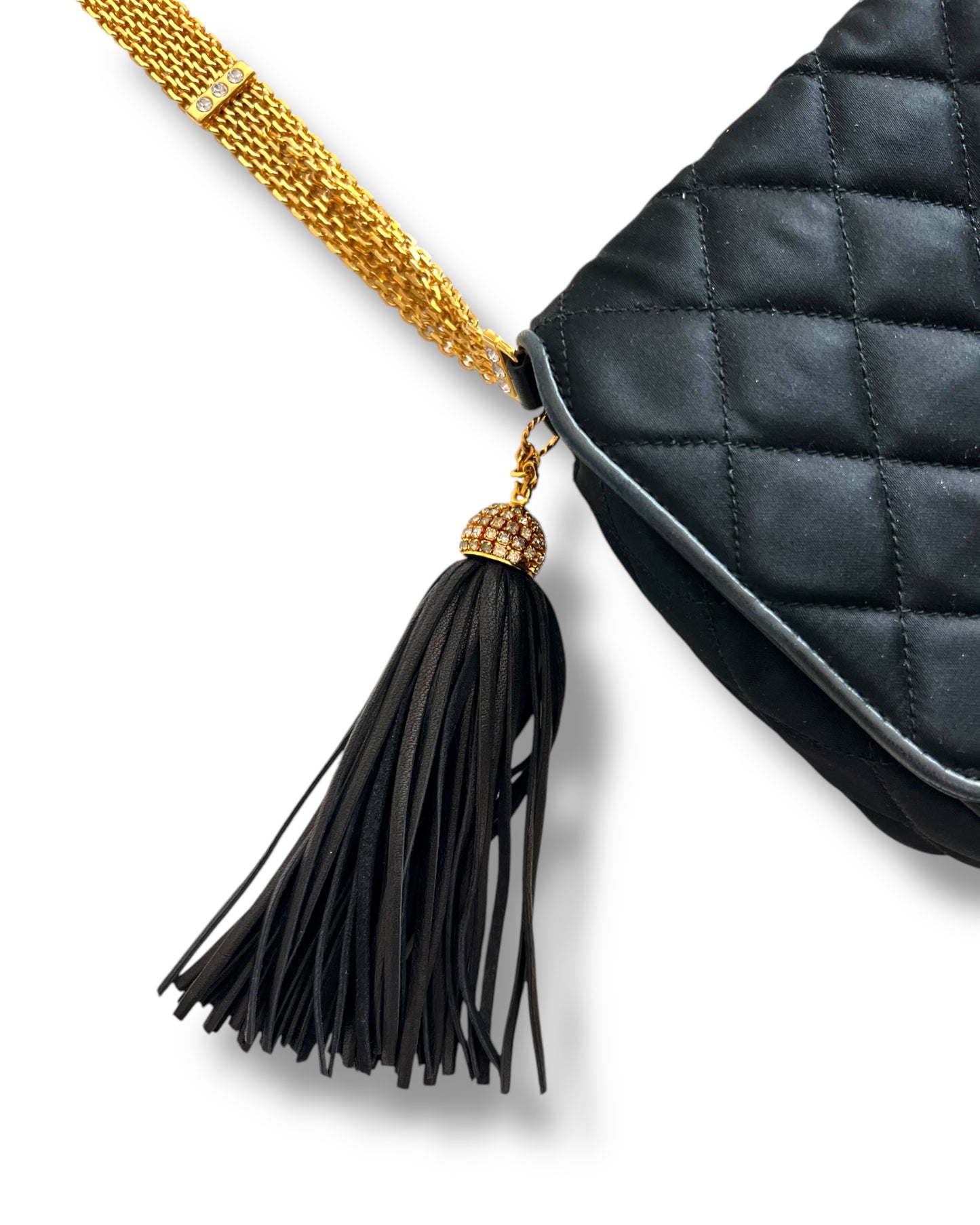 CHANEL Vintage Quilted Silk & Strass Evening Bag