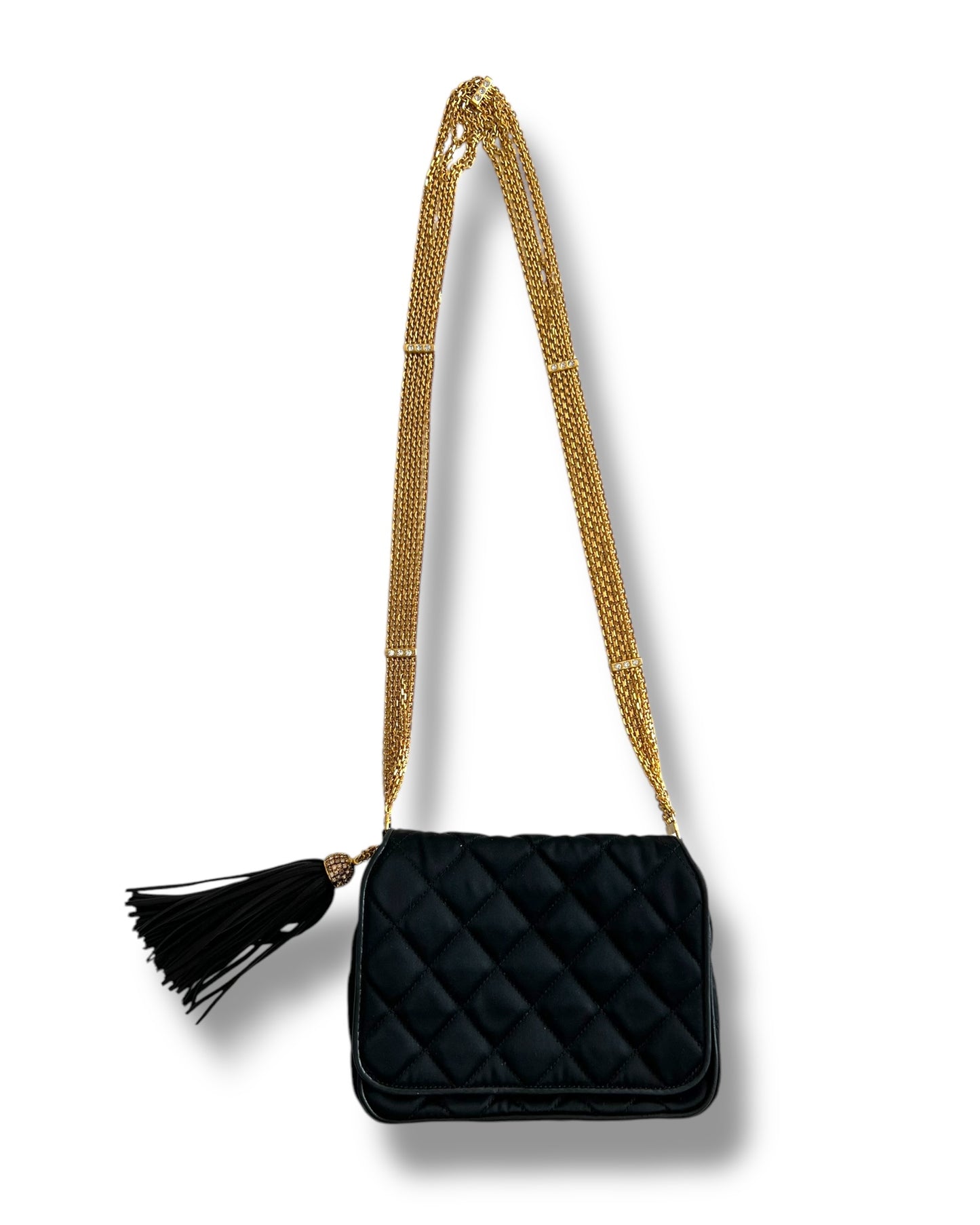 CHANEL Vintage Quilted Silk & Strass Evening Bag