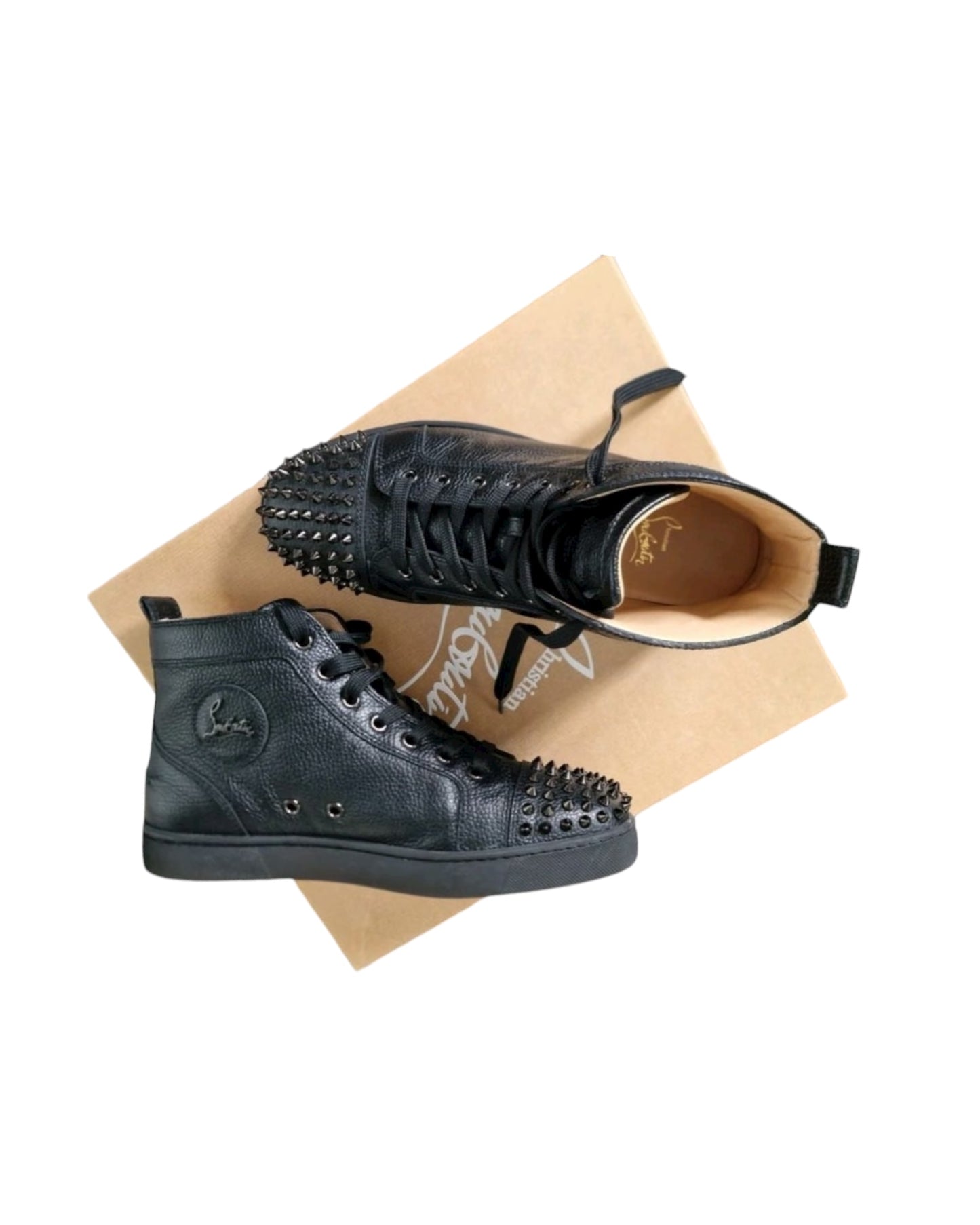 Christian Louboutin Lou Spikes Flat Calf Grain Leather Sneakers – Size 41