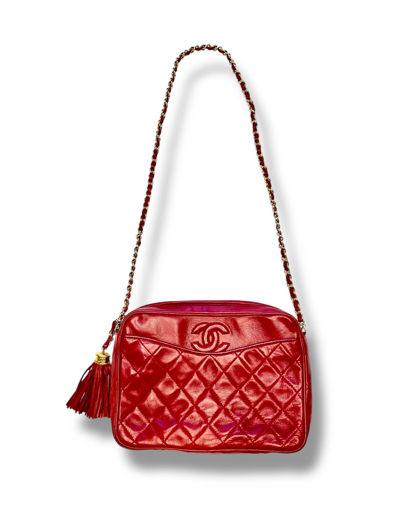CHANEL Vintage “Camera” Bag with Fringe - Red