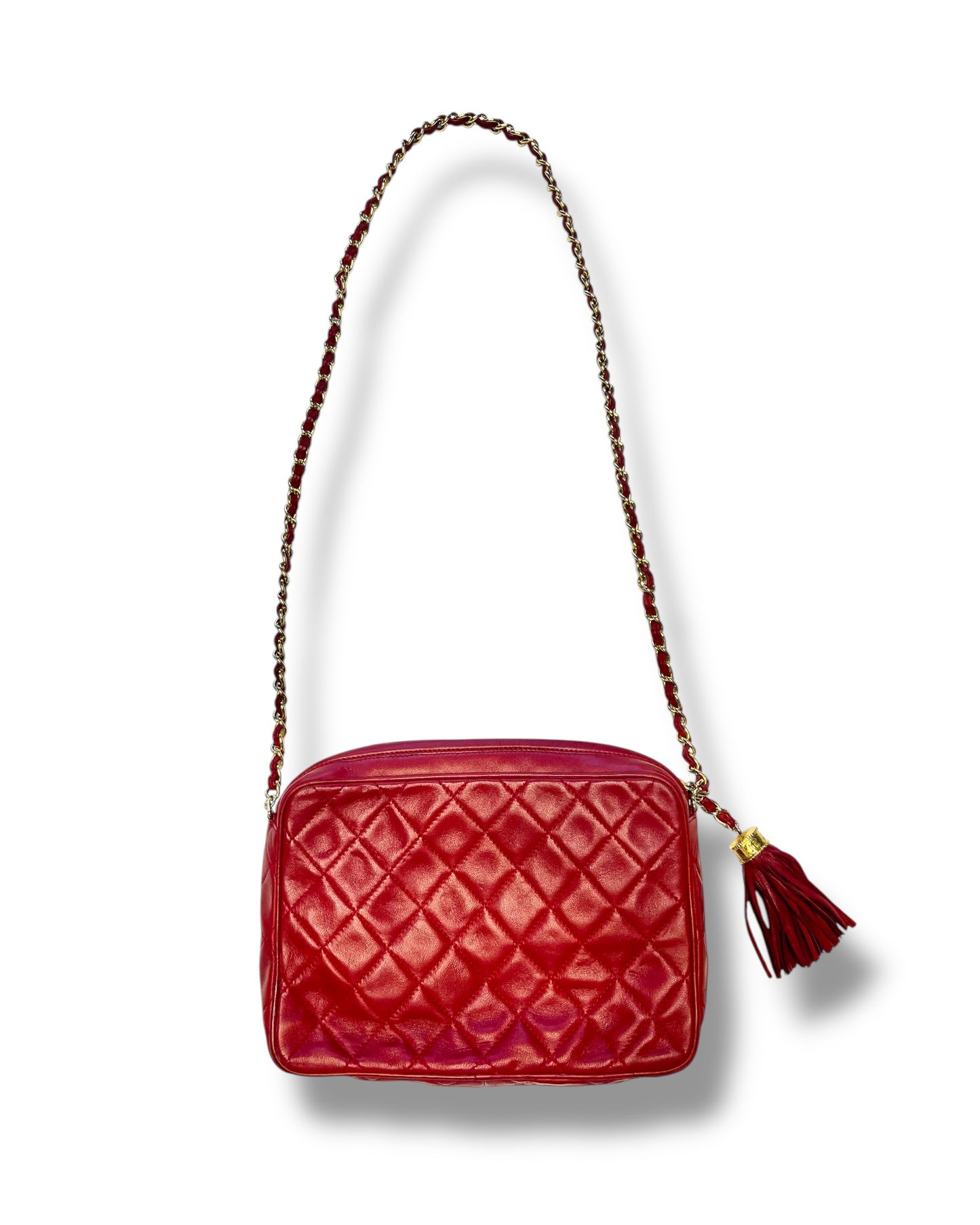 CHANEL Vintage “Camera” Bag with Fringe - Red