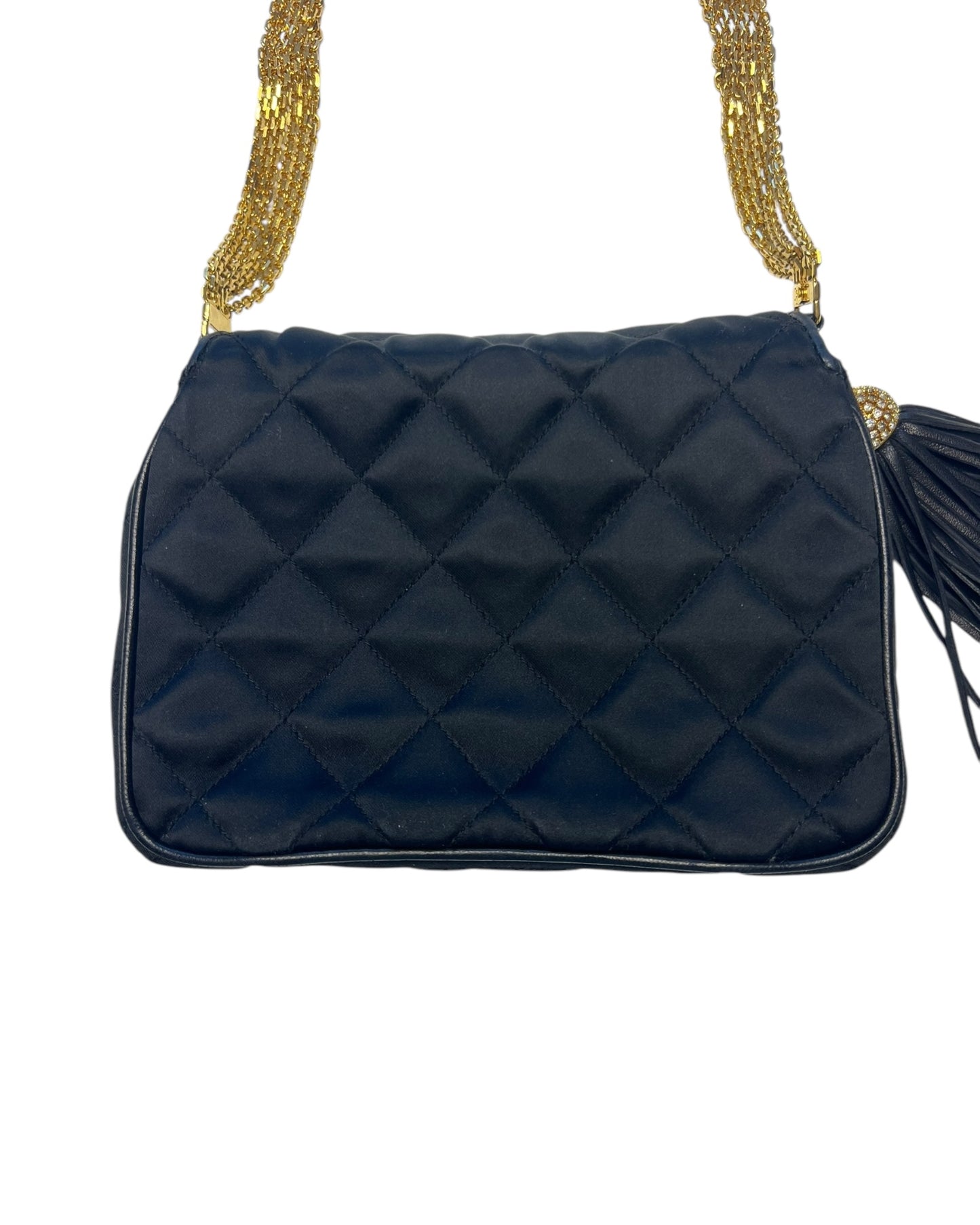 CHANEL Vintage Quilted Silk & Strass Evening Bag