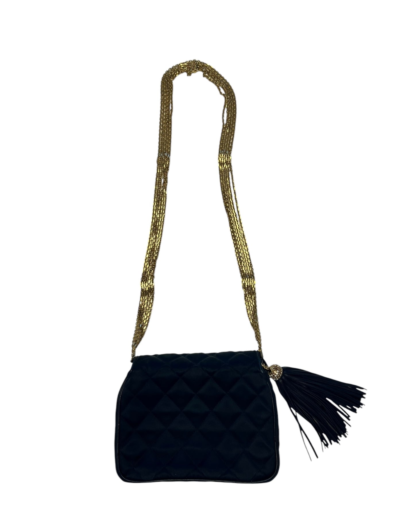 CHANEL Vintage Quilted Silk & Strass Evening Bag