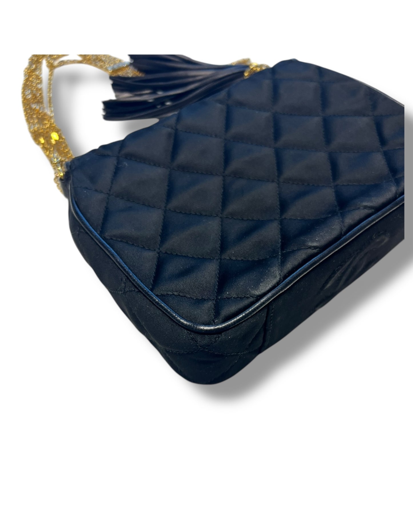 CHANEL Vintage Quilted Silk & Strass Evening Bag