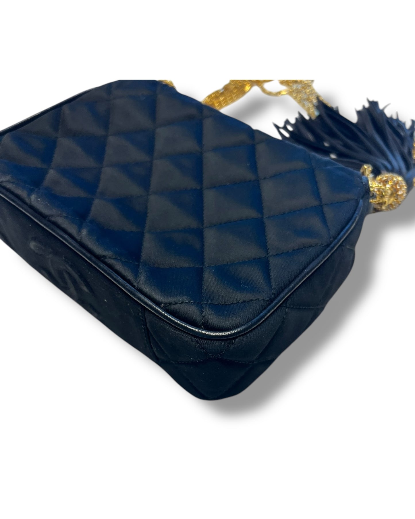 CHANEL Vintage Quilted Silk & Strass Evening Bag