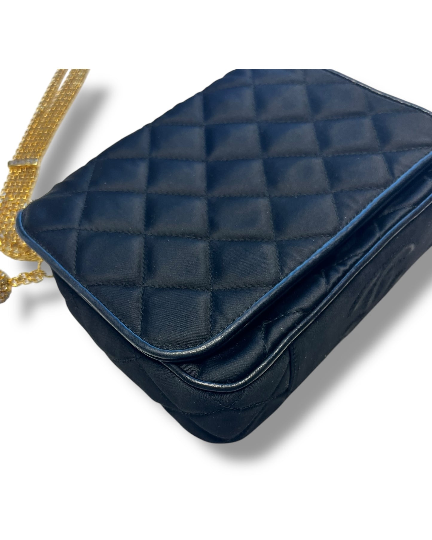 CHANEL Vintage Quilted Silk & Strass Evening Bag