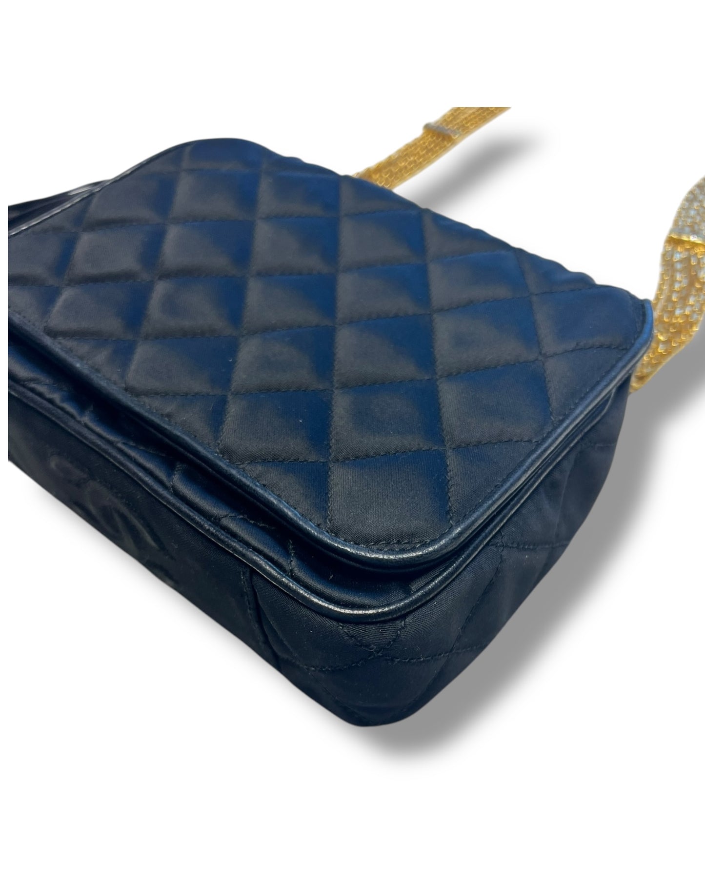 CHANEL Vintage Quilted Silk & Strass Evening Bag