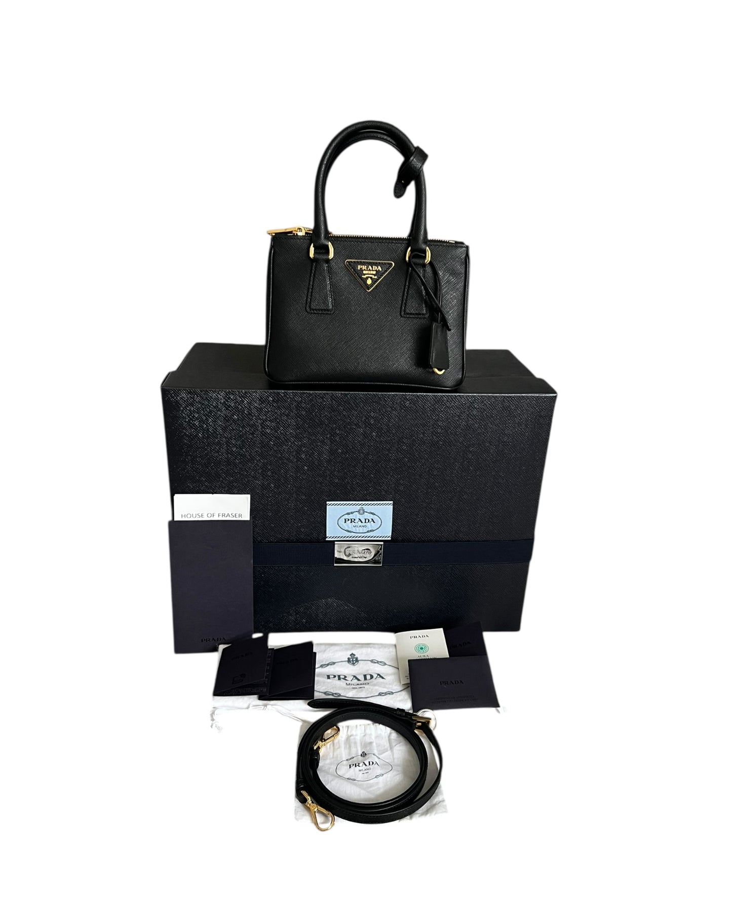 Prada Galleria Mini Bag in Black Saffiano Leather – Pristine Condition - Full Set