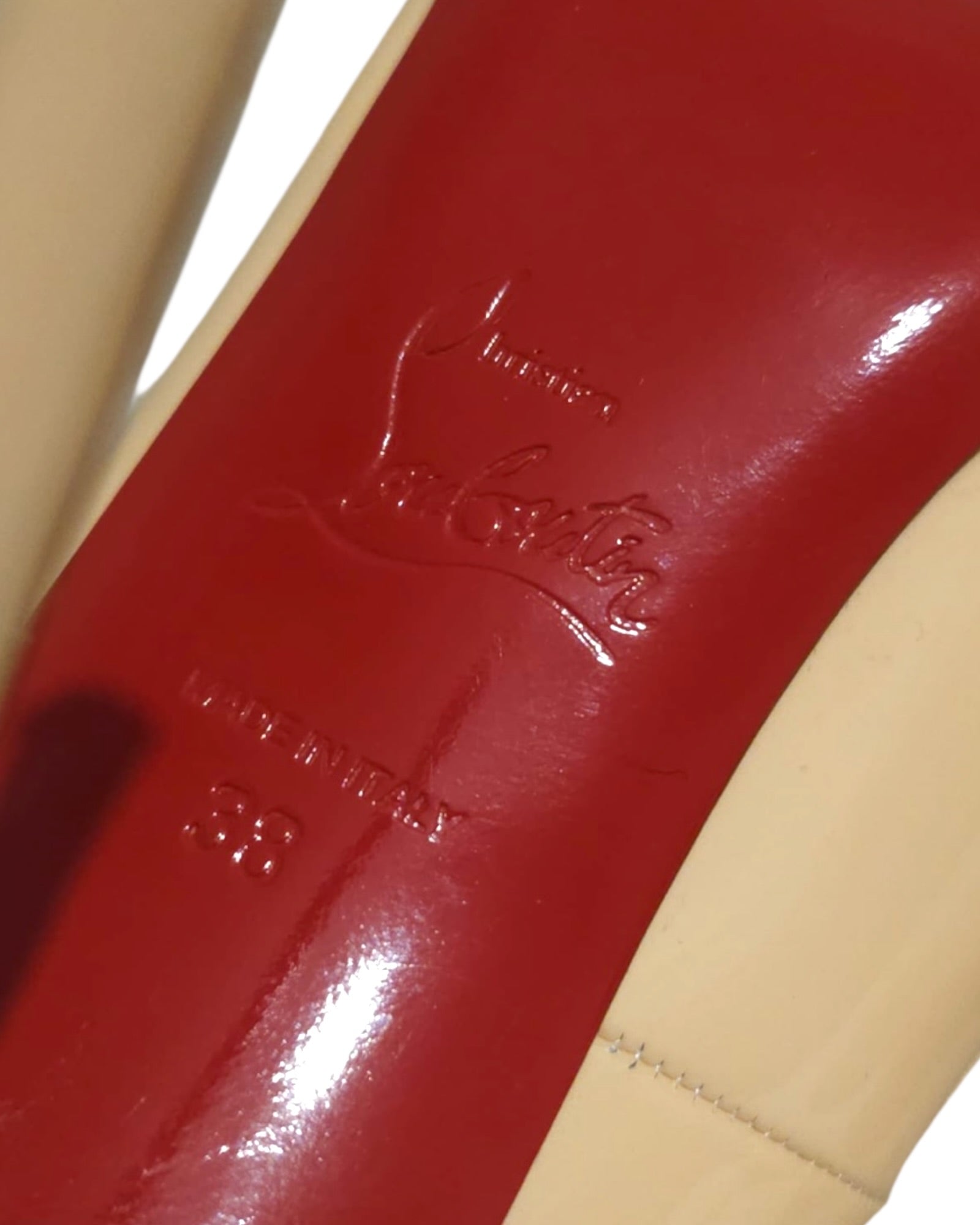 Christian Louboutin Nude Patent Heels | Size 38 - The Luxury Savvy