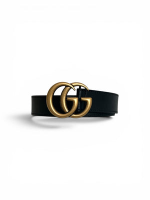 Gucci GG Marmont Leather Belt – Black | Antique Gold