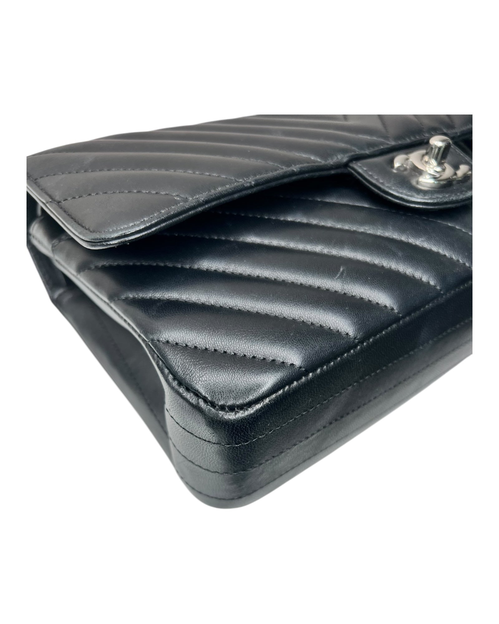 Chanel Chevron Flap Bag Medium -  Black with Silver - The Luxury Savvy