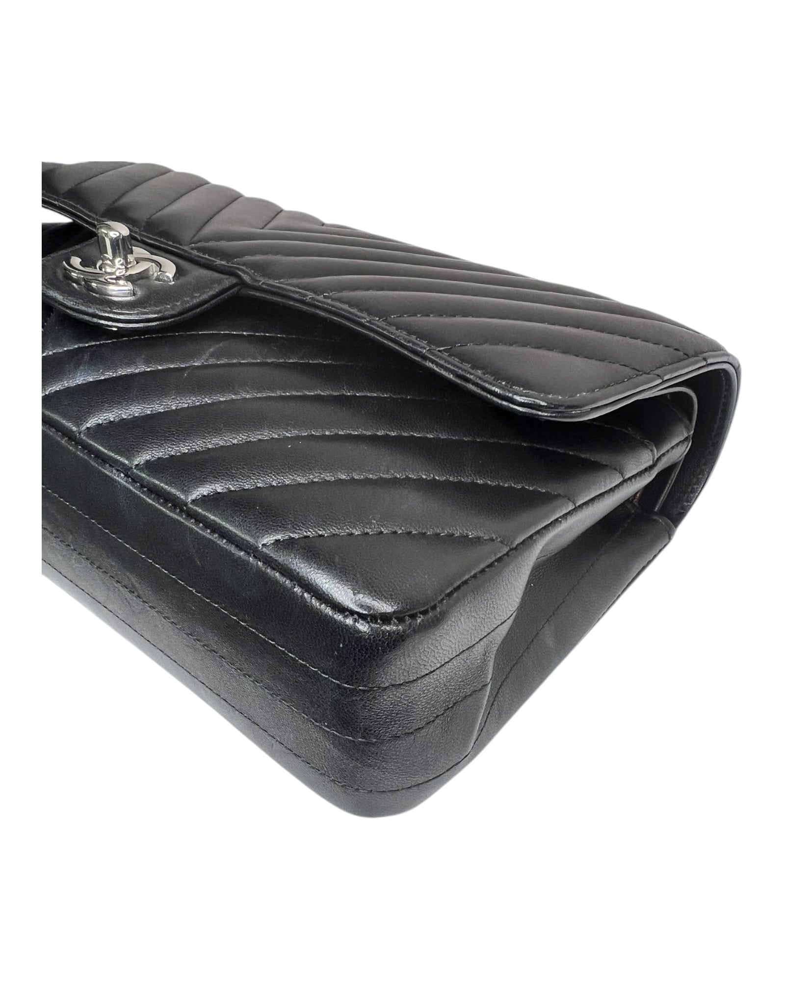 Chanel Chevron Flap Bag Medium -  Black with Silver - The Luxury Savvy