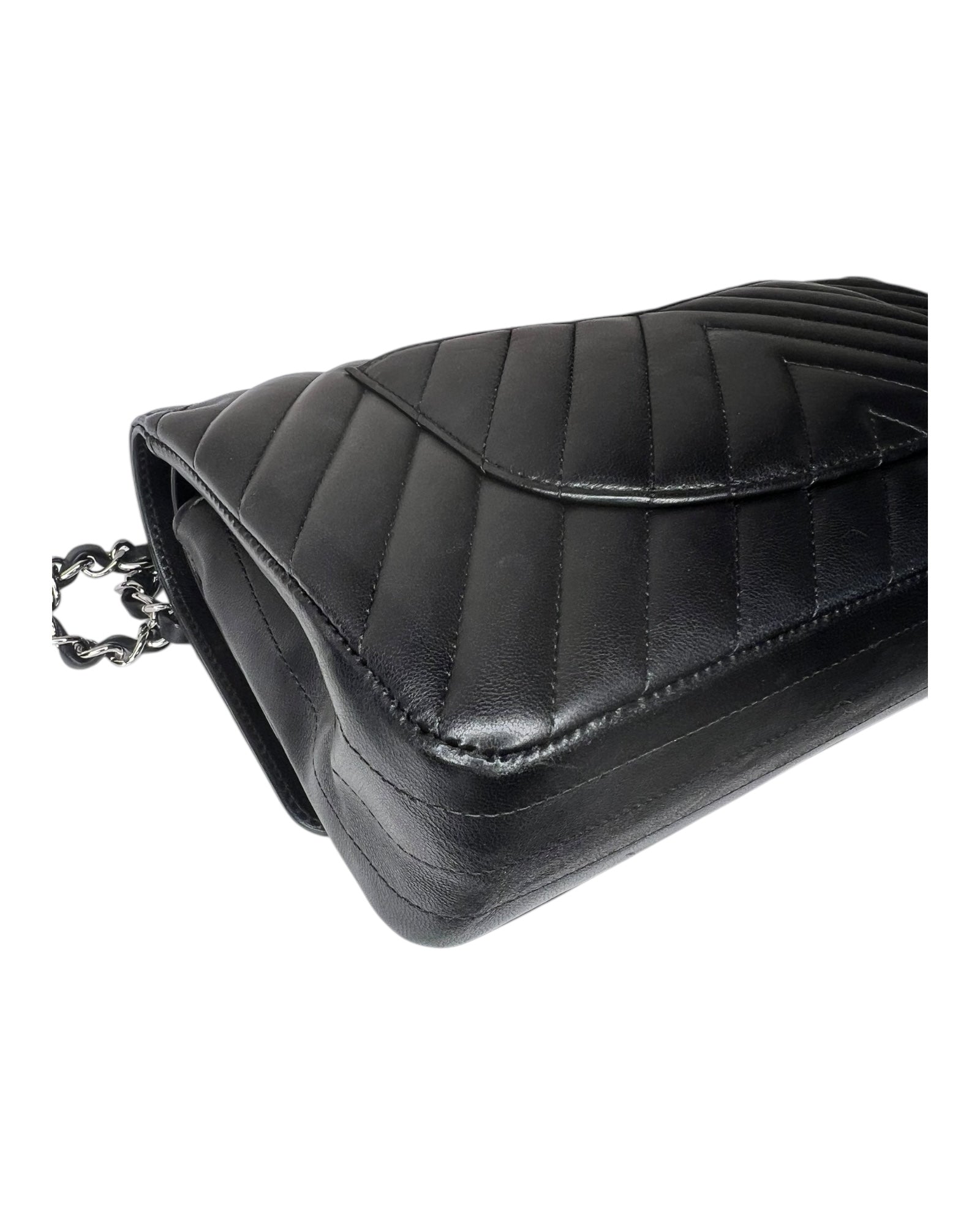 Chanel Chevron Flap Bag Medium -  Black with Silver - The Luxury Savvy