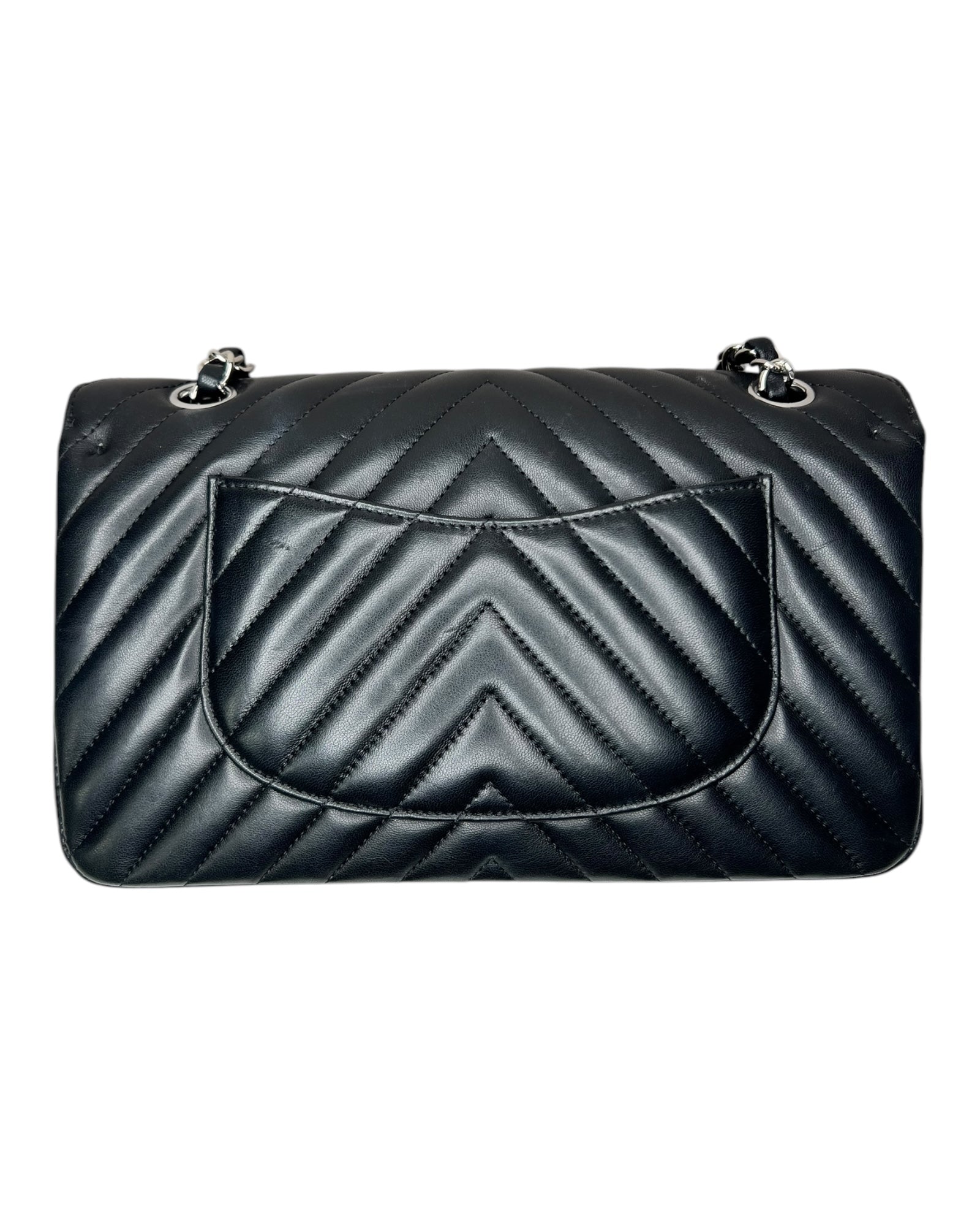 Chanel Chevron Flap Bag Medium -  Black with Silver - The Luxury Savvy
