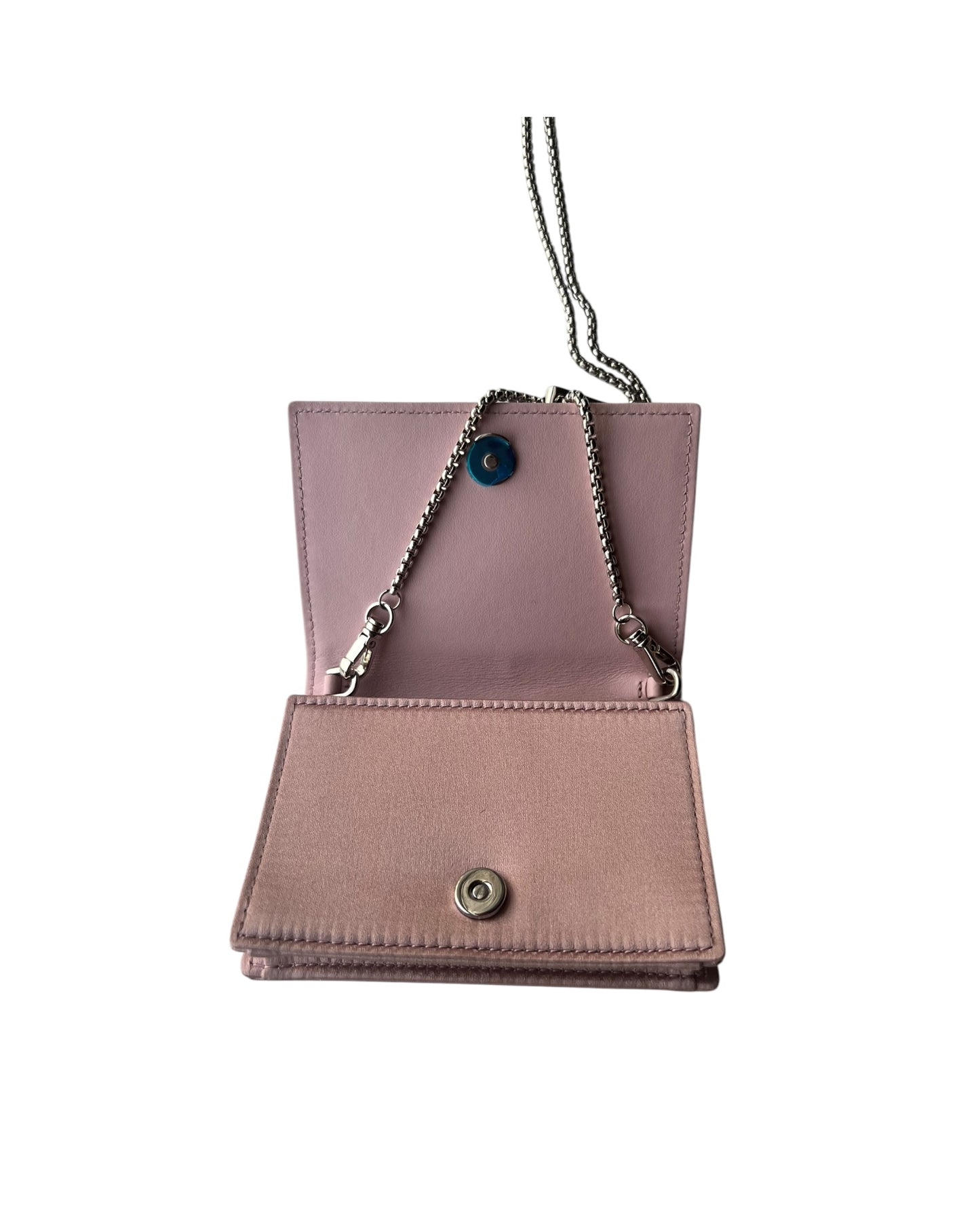 Prada Crystal Flap Card Holder with Chain – Pink