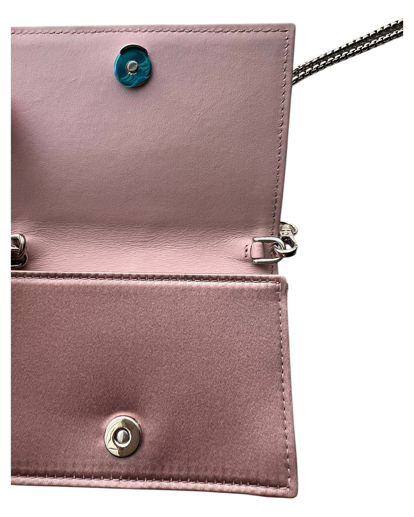 Prada Crystal Flap Card Holder with Chain – Pink