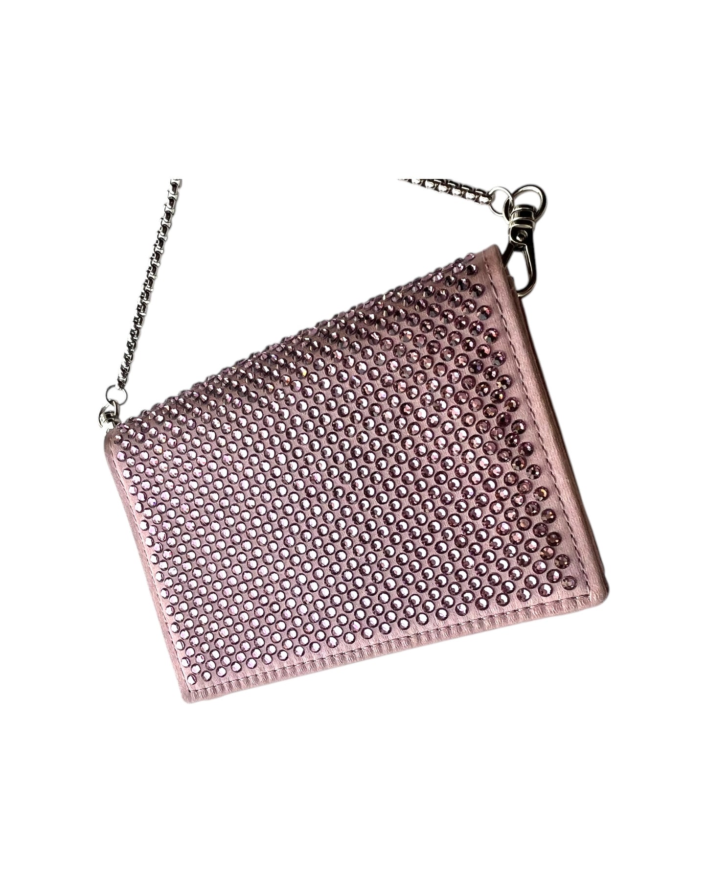 Prada Crystal Flap Card Holder with Chain – Pink