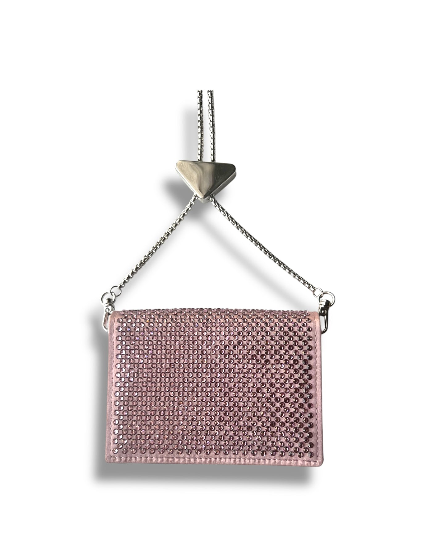 Prada Crystal Flap Card Holder with Chain – Pink