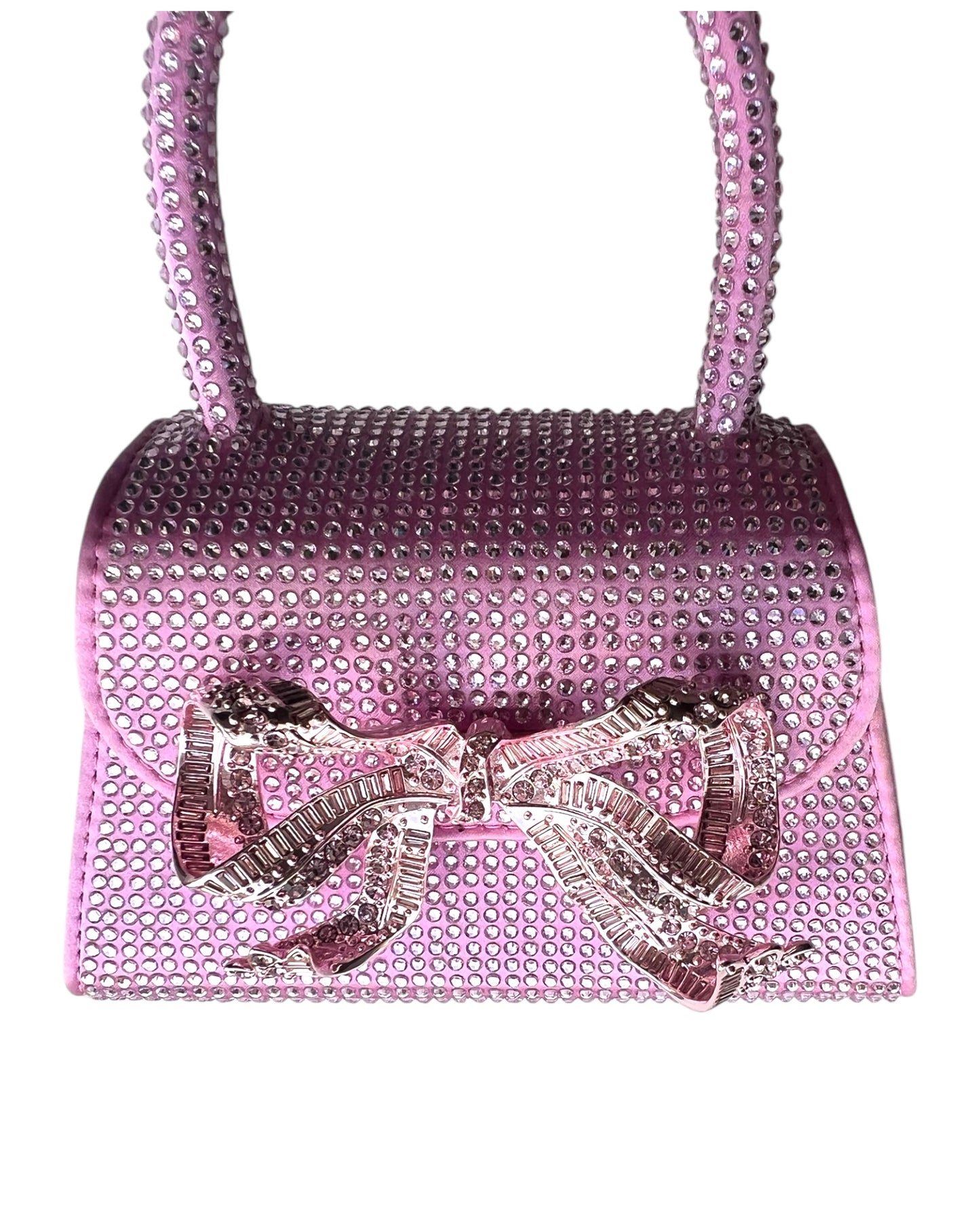 Self-Portrait Micro Bag – Rose Pink Satin with Rhinestone Bow