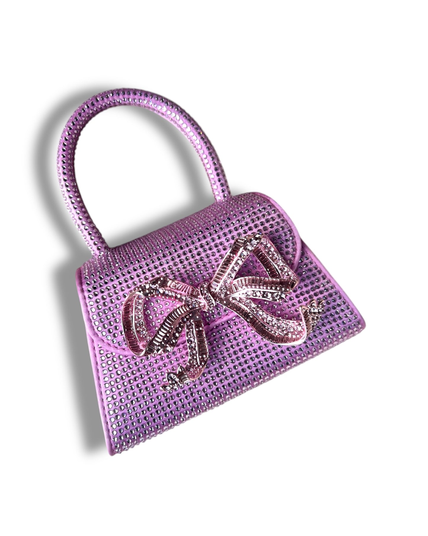 Self-Portrait Micro Bag – Rose Pink Satin with Rhinestone Bow